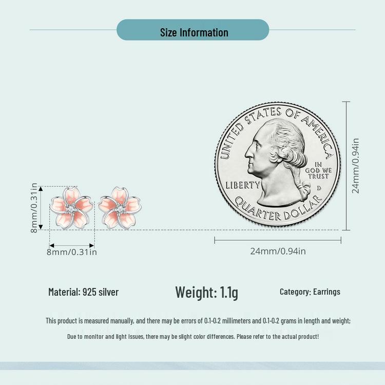 Yin Ziyun Cherry Blossom Pink Gradient Sterling Silver Earrings - Romantic Floral Birthday Gift