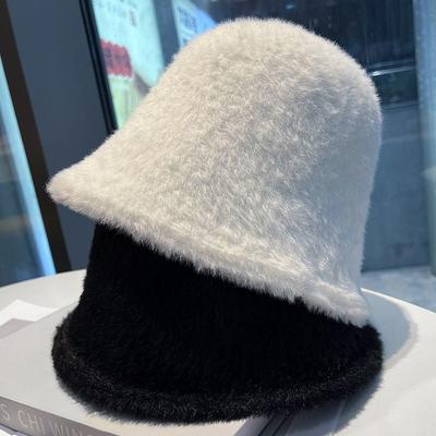 Plush Fisherman Hat Children Autumn and Winter Warm Knitted Bucket Hat Fashionable White Basin Hat
