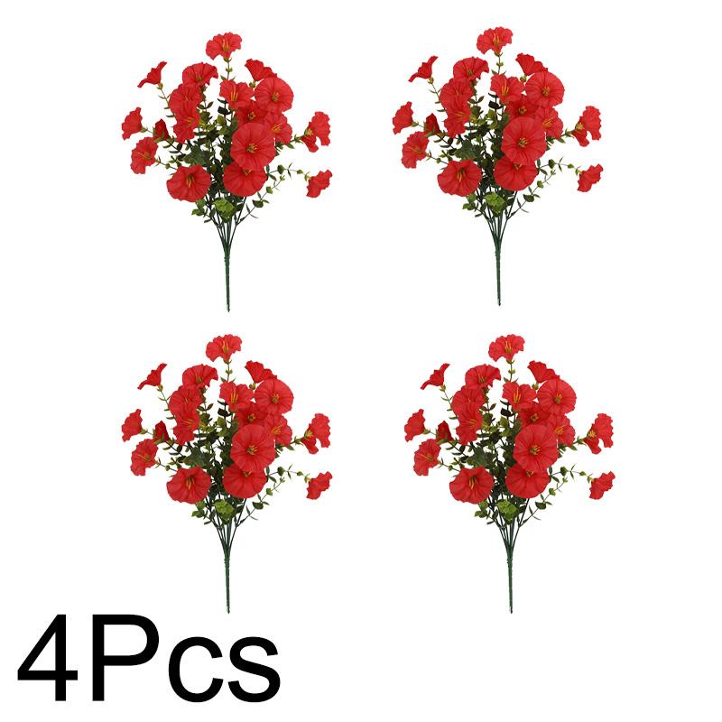 4 Bundles Artificial Flowers Outdoors Fake Flowers Realistic Bonsai Shrub Garden Home Decor Morning Glory Vibrant