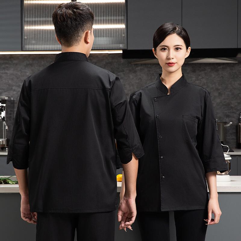 

Комбинезон повара с рукавом три четверти, мужской, на все времена года, подходит для кухни отеля, комбинезон повара для женщин, износостойкий и моющийся 2XL чёрный