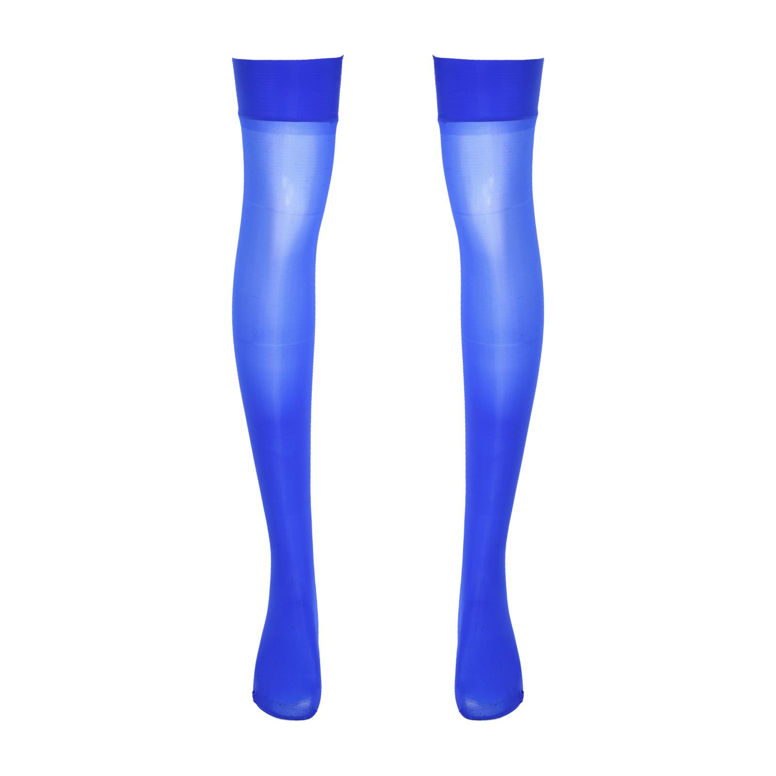 

Чоловічі прозорі глянцеві панчохи, еластичні шкарпетки до стегна для тематичних костюмованих вечірок One Size королівський синій колір