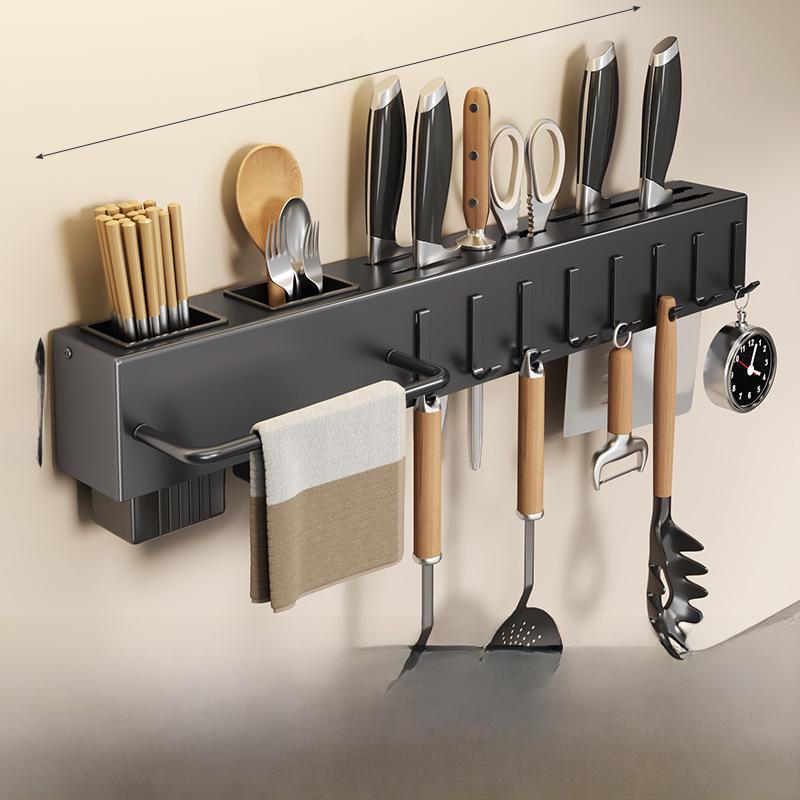 Wall-Mounted Multifunctional Kitchen Knife & Chopstick Rack – Punch-Free Installation