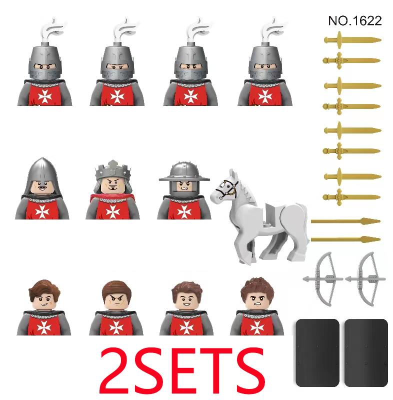 Military Building Blocks Medieval Solider Figures Gifts Toys Weapons Shield Holy Roman Saint Lazarus Jerusalem Knight Legion MOC