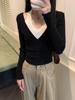 New Korean Color Block Layered Halter Knit Sweater - Women's Slim Fit Short Top for Autumn/Winter Collection.
