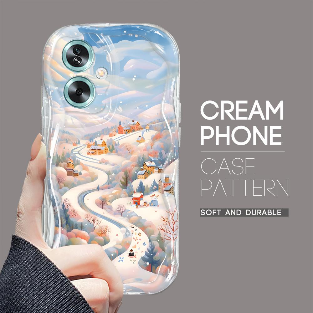 Cute Cartoon Pattern Cream Texture Casing Wavy Edge Soft Silicone Cover Phone Case for OPPO Reno Realme