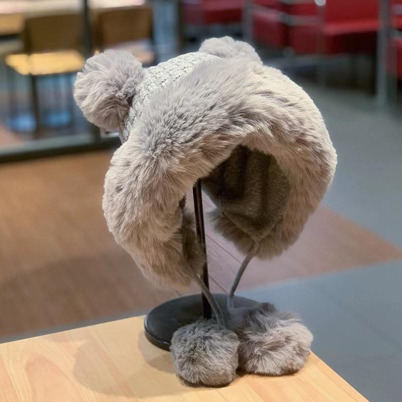 

Зимняя милая шапка женская бархатная теплая толстовка с капюшоном вязаная шапка защита ушей модная женская шапка для волос one size fits all серый