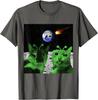 Alien Cats Moon Meteor Earth Invasion Graphic Tee Men's Casual Cotton T-Shirt