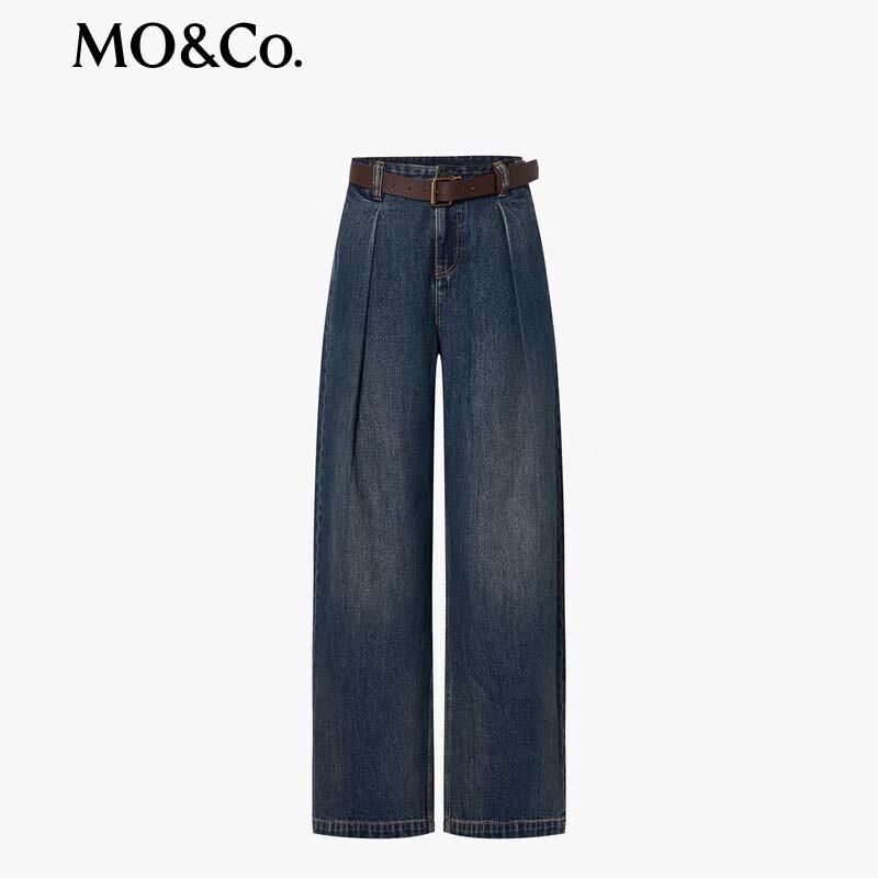 MO&Co. Women's Tailored Pleated Wide-Leg Jeans