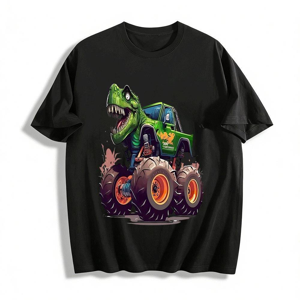 

Fun T-Rex Monster Truck Graphic Print Casual Tee For Kids Adults Pure cotton T-shirt XXS