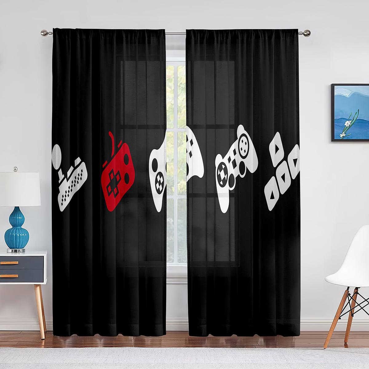 Cortinas de tul con diseño de jugador para niños, para decoración de sala de estar, control de juegos, videojuego para niños, cortinas de gasa transparente, cortinas para ventanas 1 PCS W150XH250cm&Rod Pocket