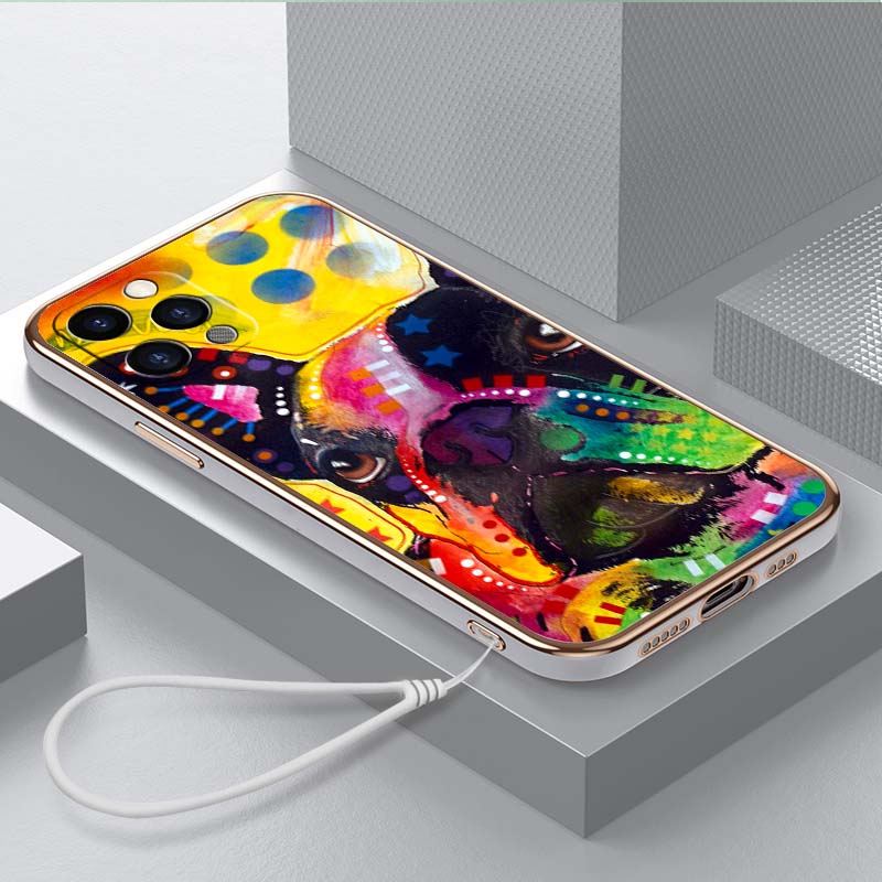 

Роскошный чехол для телефона из ТПУ с ремешком для iPhone 6 6s 7 8 Plus SE XR XS 11 12 13 14 15 Pro Max, мягкие чехлы A44, чехол для собаки французского бульдога