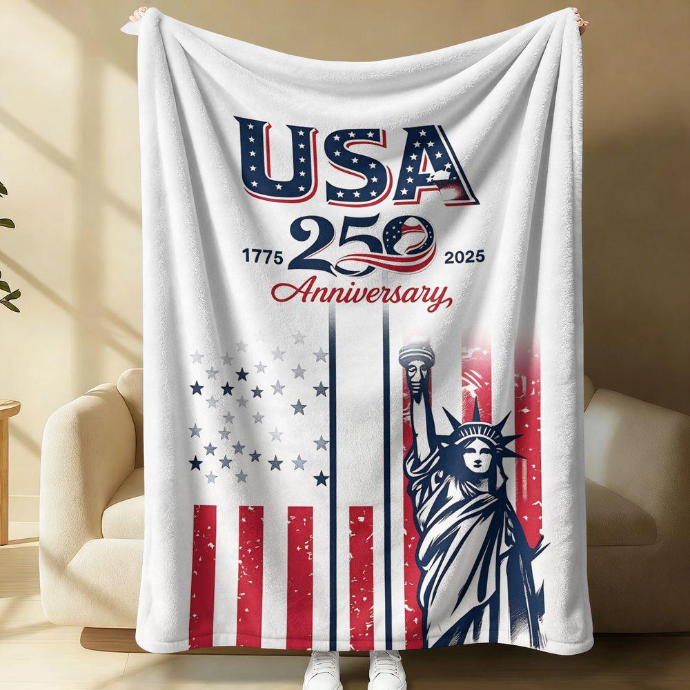 USA 250th Anniversary Commemorative Blanket Patriotic American Flag Flannel Throw Gift Blanket Soft Cozy Bed Sofa Decor 100cmx150cm