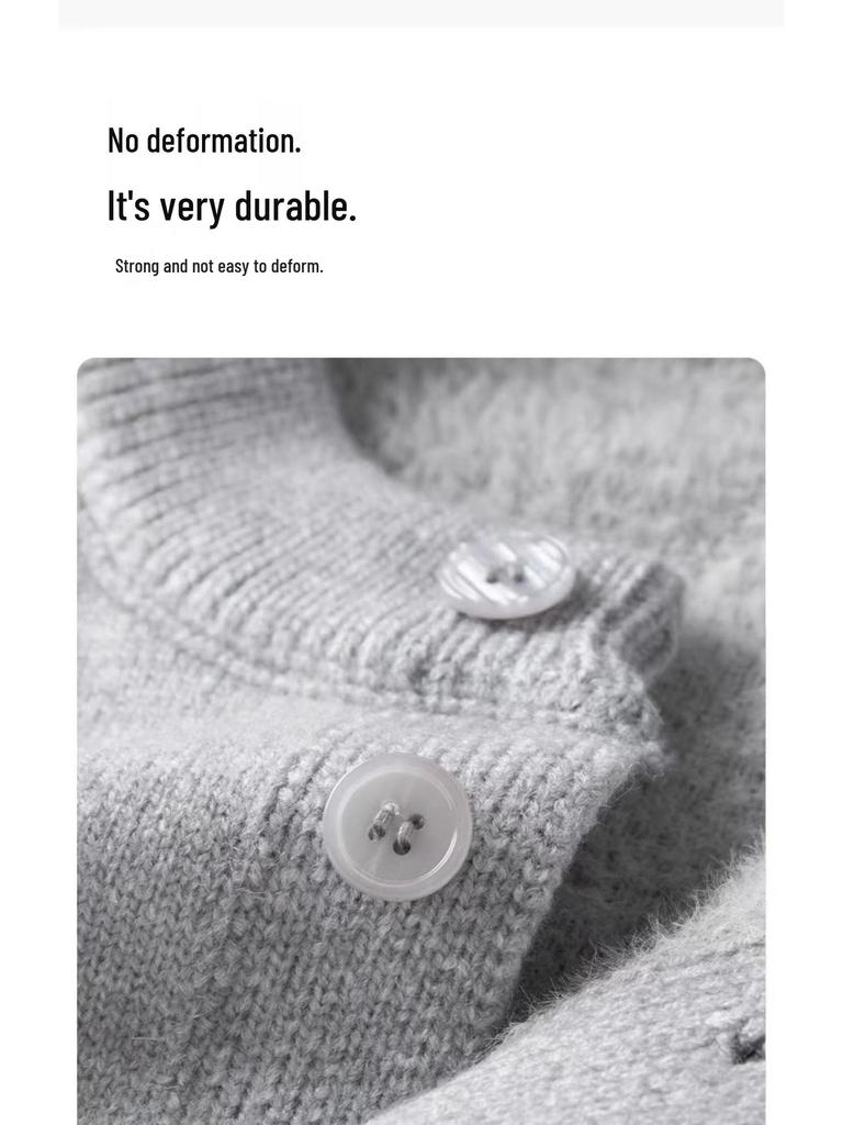 Boys' Light Grey Sweater - Autumn/Winter Trendy Brand Loose Button Knitwear