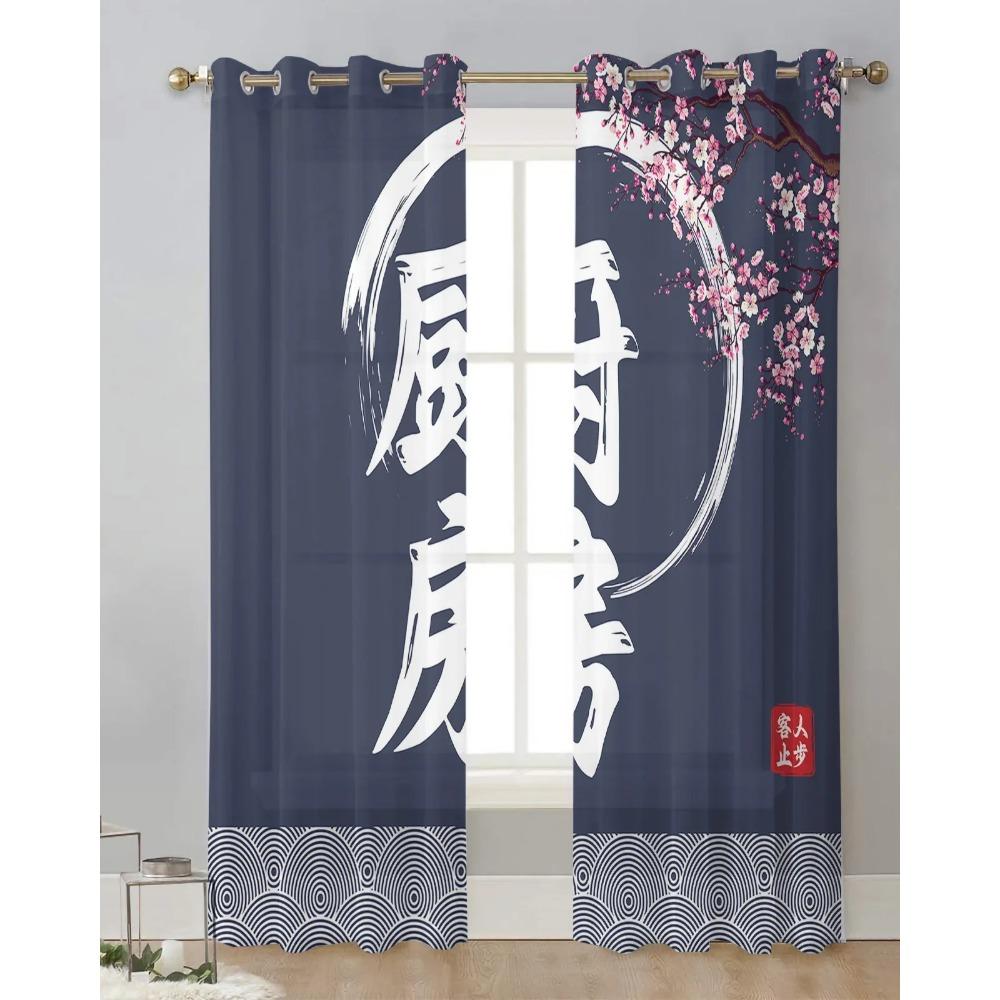 Japanese Kitchen Sakura Texture Sheer Curtains for Living Room Decoration Window Curtain Kitchen Tulle Voile Organza Drapes