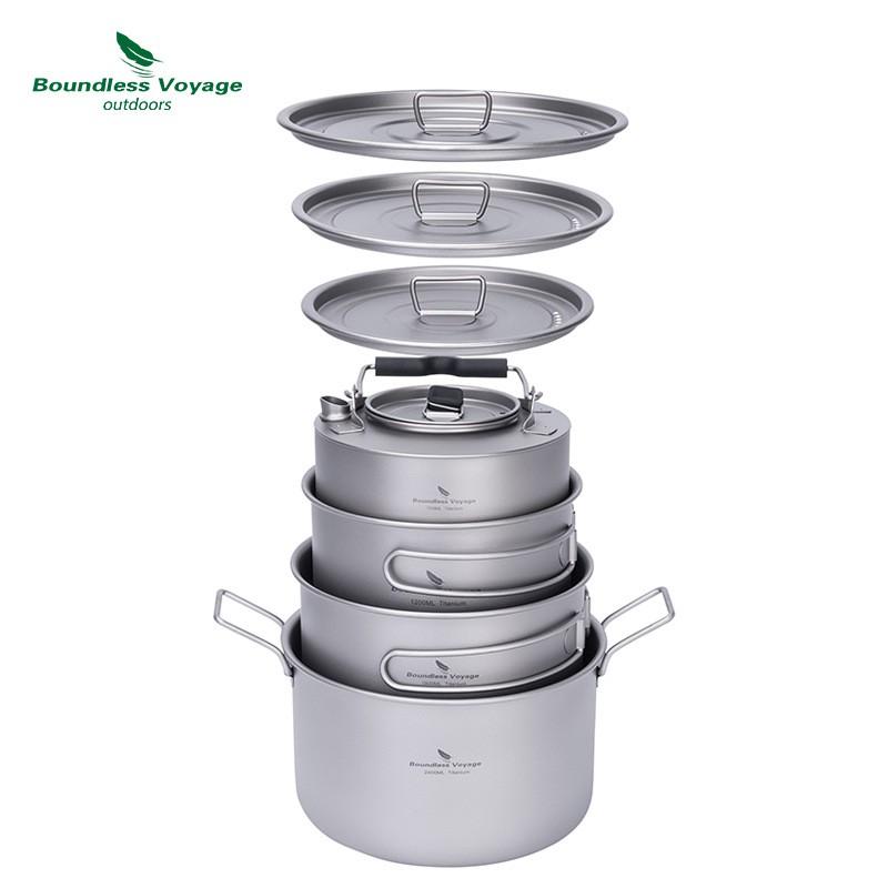 Titanium Camping Pot Set Portable Outdoor Cookware Hiking Backpacking Stove Compatible 1.2L 1.8L 2.4L Non-Coated
