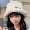 White fluffy fisherman hat children autumn and winter 2025 new velvet warm versatile plain bucket basin hat