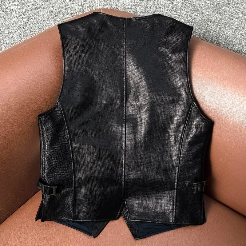 Herr Vintage Äkta Lammskinns Läderväst Tvättad Smal Passform Casual Väst