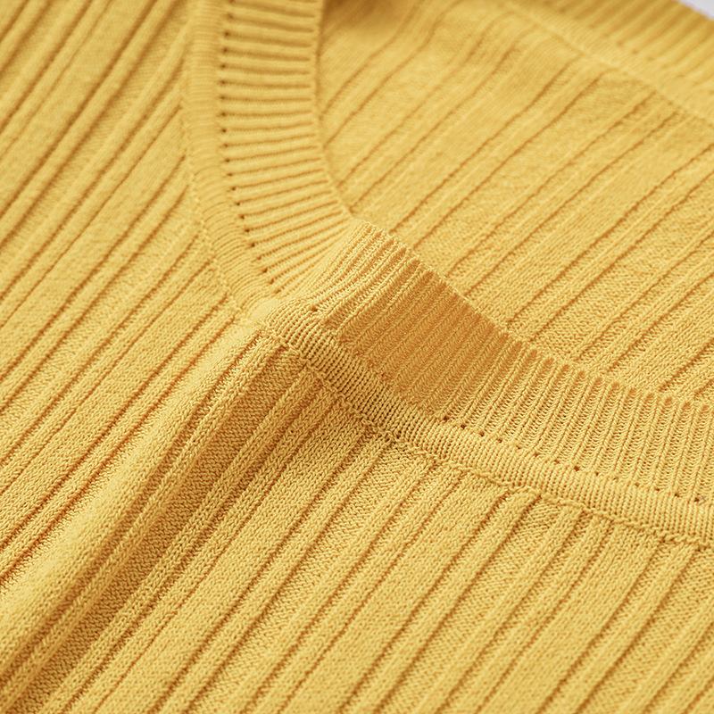 Camiseta de verano para mujer, Jersey de punto de manga corta, Camiseta de punto, Top ajustado con cuello redondo