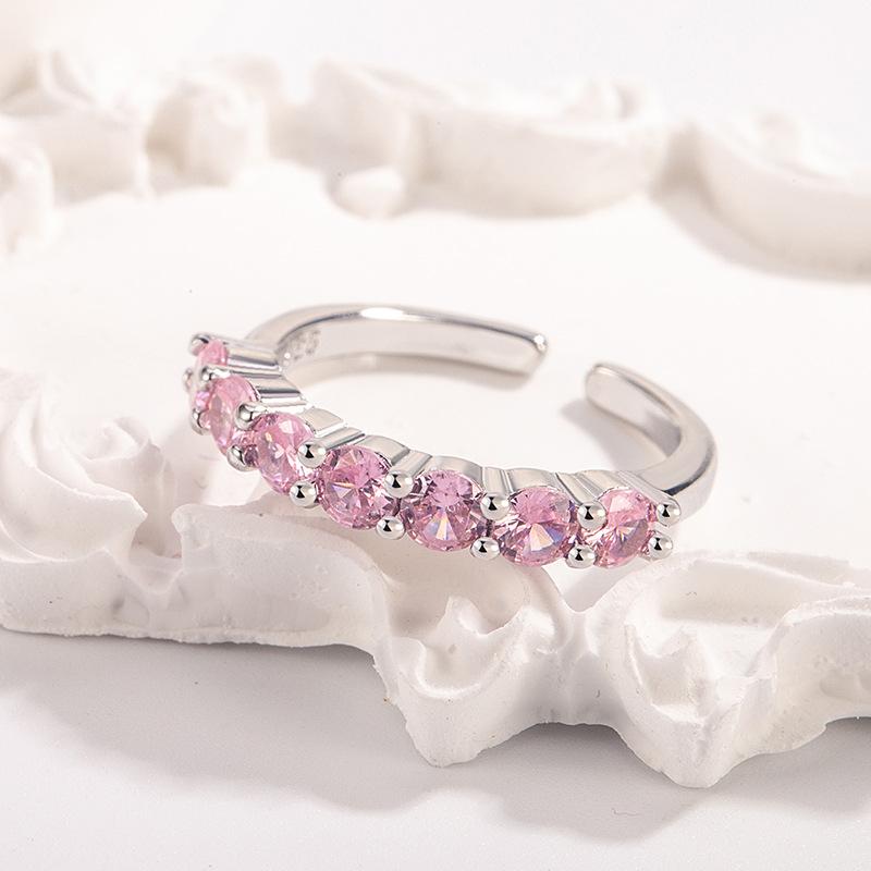 925 Sterling Silver Jewelry 18K Gold Plated Pink Crystal Finger Rings for Women Wedding Party Jewelry For Girls Friend Gift