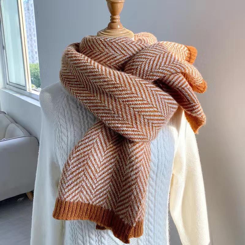171G Korean version of herringbone pattern imitation cashmere scarf student girl knitting thickened autumn and winter warm ins wind