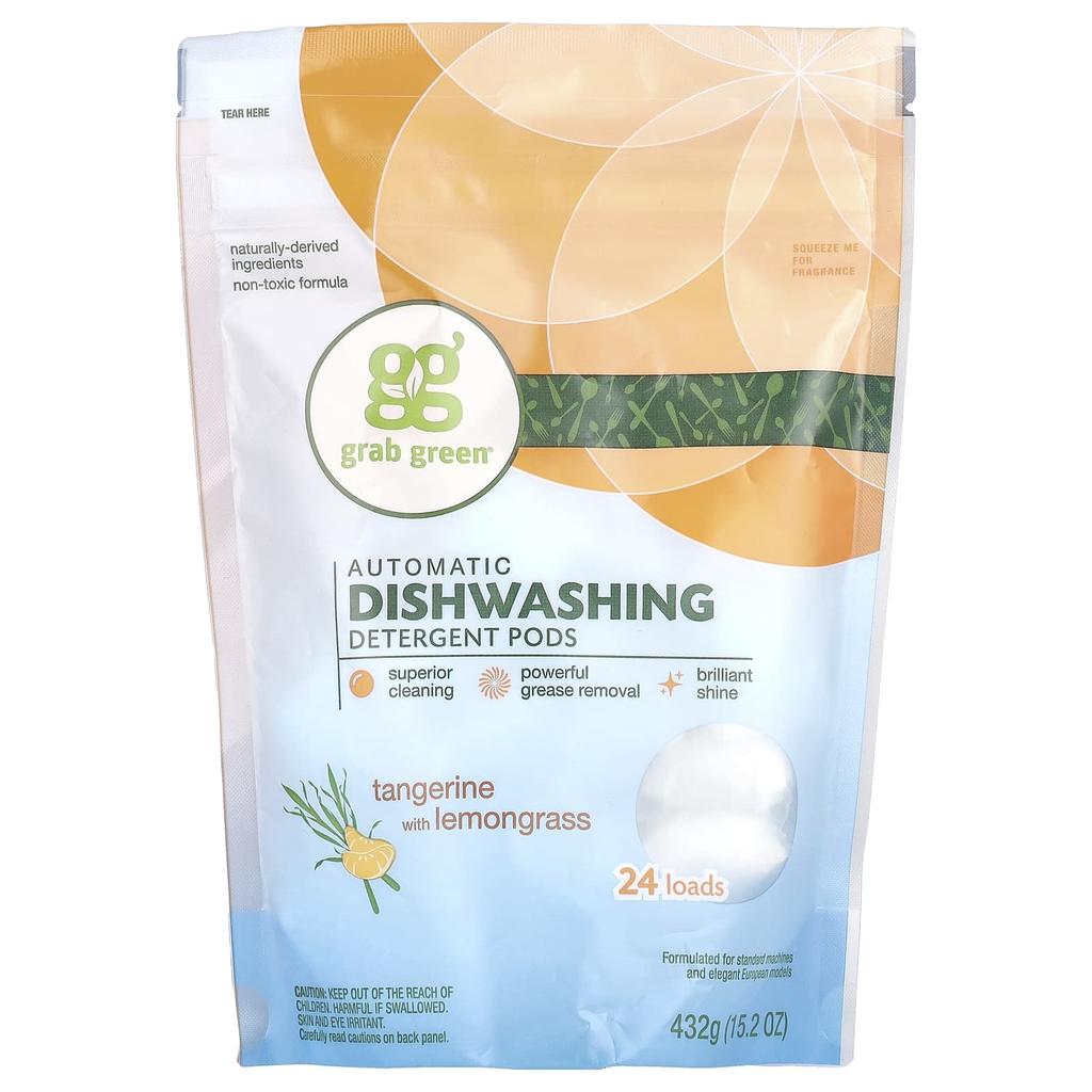 Automatic Dishwasher Detergent Pods, Tangerine, Lemongrass, 24 Loads, 432G(15.2Oz)