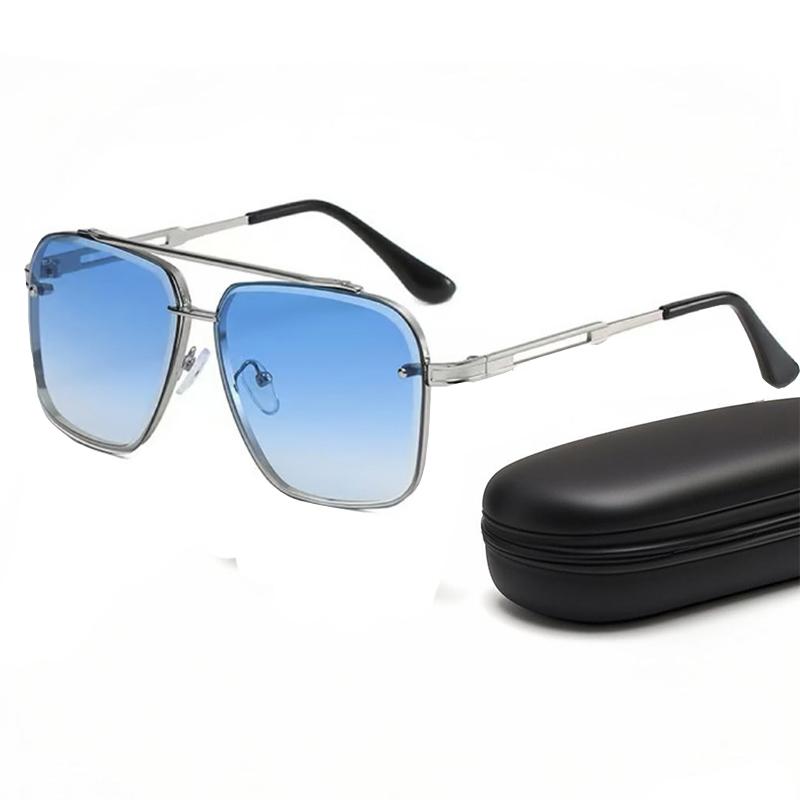 Attractive Glasses Men's Blue Vintage Square Sunglasses Wo Classic Double Bridge Gradient Shades Trendy Retro Brand Designer Outdoor Sun Glasses Cm