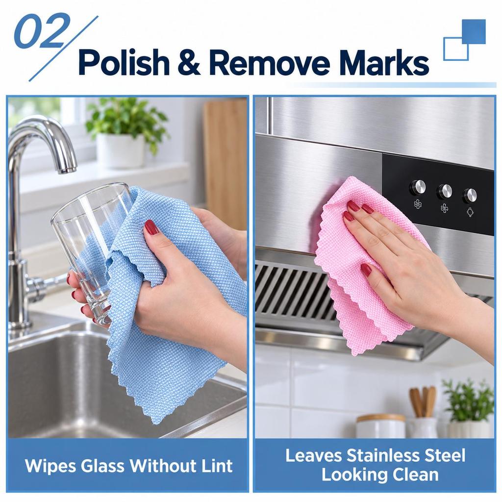Fish Scale Microfiber Cleaning Cloth, Reusable Absorbent Glass Towel for Kitchen, Car, Mirror and Tableware