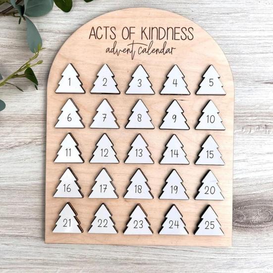Acts of Kindness Advent Calendar 2025 Wooden 25-Day Countdown Calendar Sharing Kindness Christmas Decoration for Kids Adults