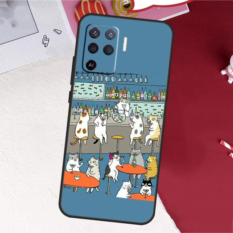 Japanese Cat Drink Pattern Case For Oppo A17 A57 A77 A74 A54 A94 A78 A98 A18 A60 A80 A40 A38 A58 A96 A76 A16 A15 A5 Pro