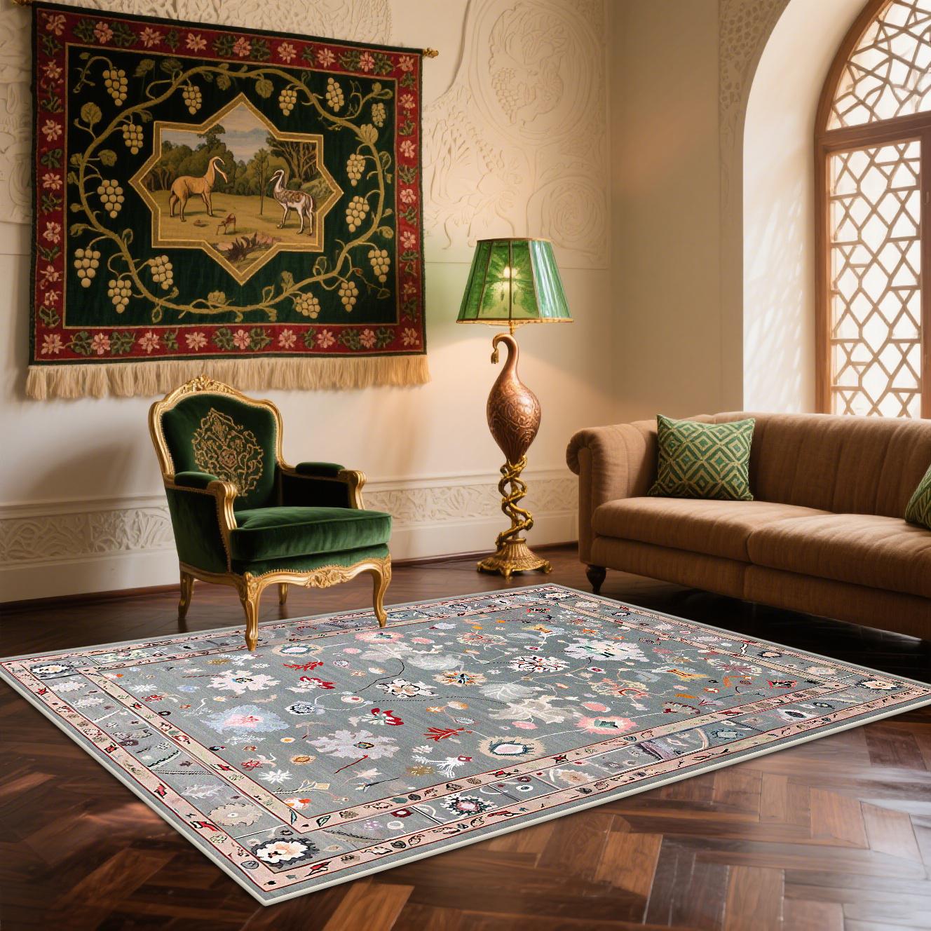 

Boho Retro Style Carpets Persian Classical Decoration Home Living Room Sofa Washable Rug Bedroom Cloakroom Plush Foot Mat 60*90cm