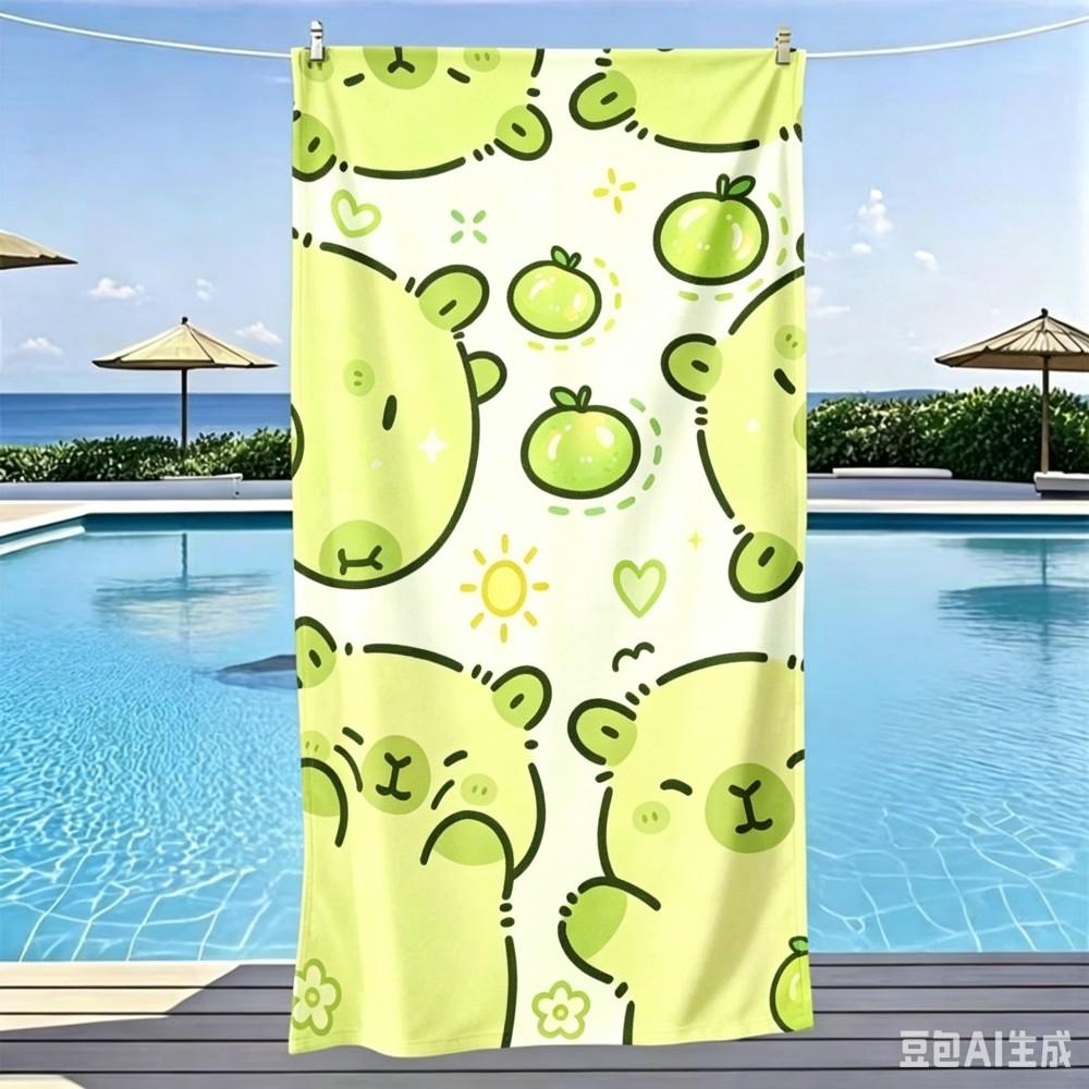 Kawaii Cartoon Capybara Badetuch mit Herz- und Blumenmuster Leicht Saugfähig für den Sommer
