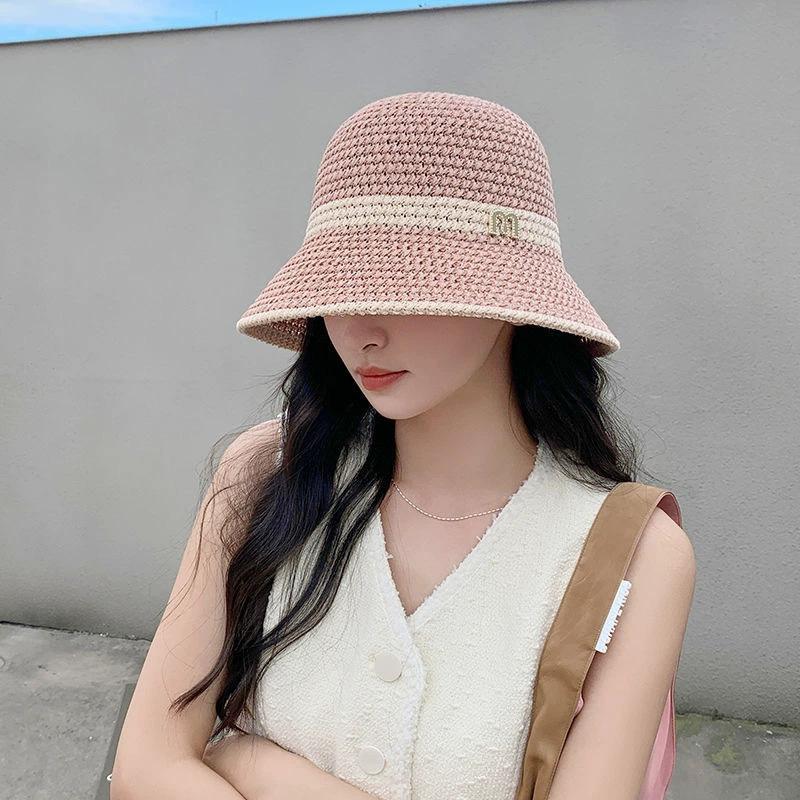 Spring and summer knitted hollow breathable bucket fisherman hat children versatile fashion show face small sunshade basin hat tide