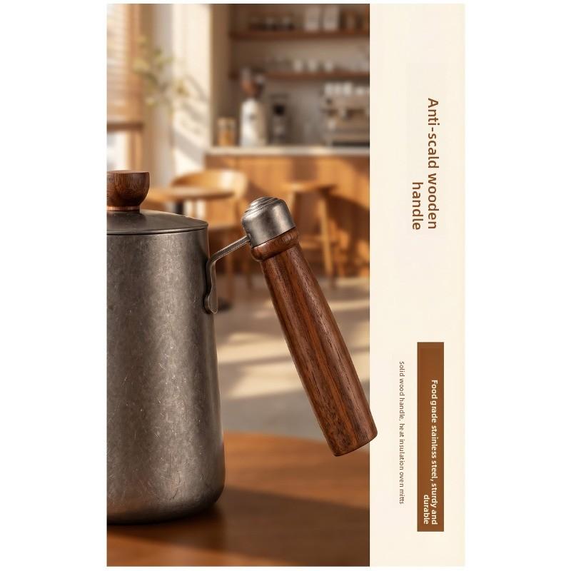 Stainless Steel Hand-drip Coffee Pot with Narrow Spout, Long Handle and Ear-shaped Design, Suitable for Home Use and Portability, with A Retro Style.