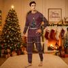 Christmas-print long-sleeve and long-pant matching family loungewear set