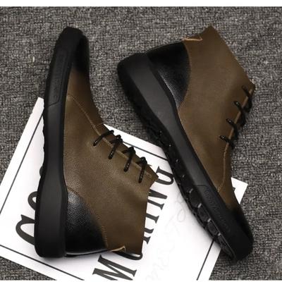 Echtes Leder Herrenstiefel Retro Motorradstiefel für Herren Chelsea Boots Warme Herren Stiefeletten Arbeits-Freizeitstiefel Zapatos Hombre