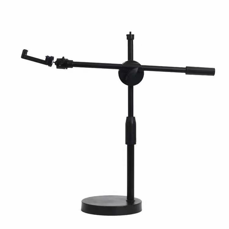 Adjustable Desktop Phone Stand with Rotating Dual Holder & Fill Light for Live Streaming