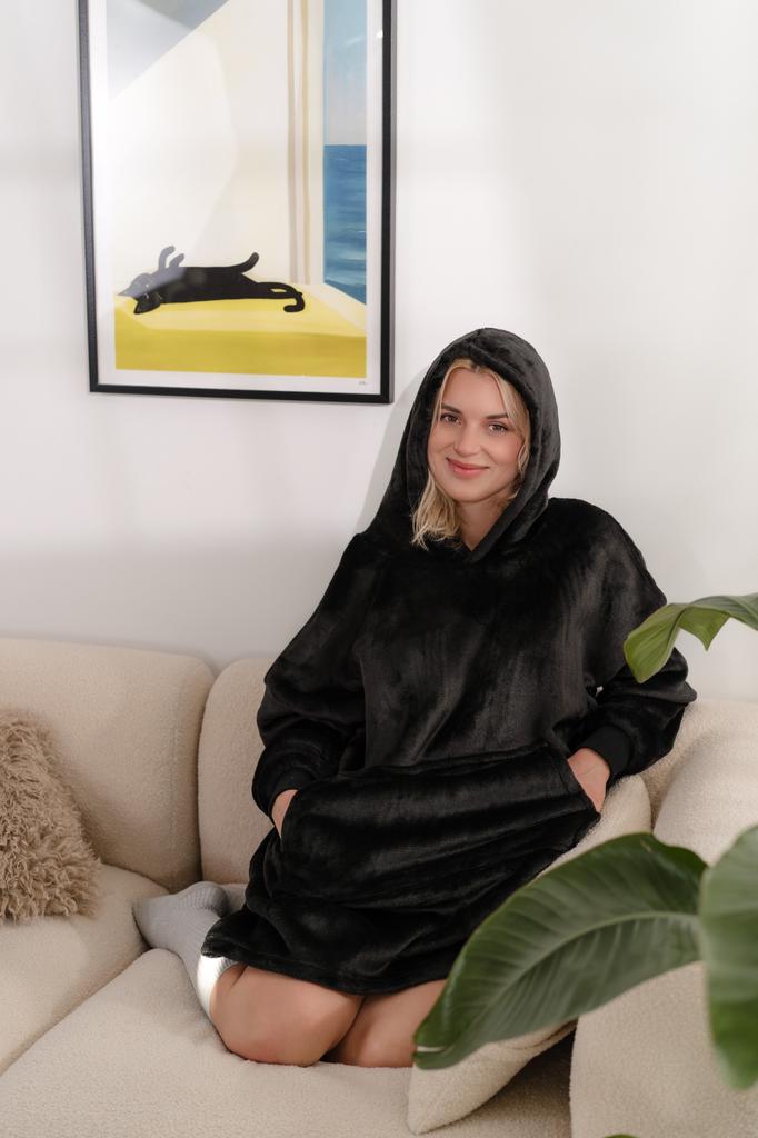 Blanket sweatshirt, large oversize, thick, warm, with a hood, black, soft