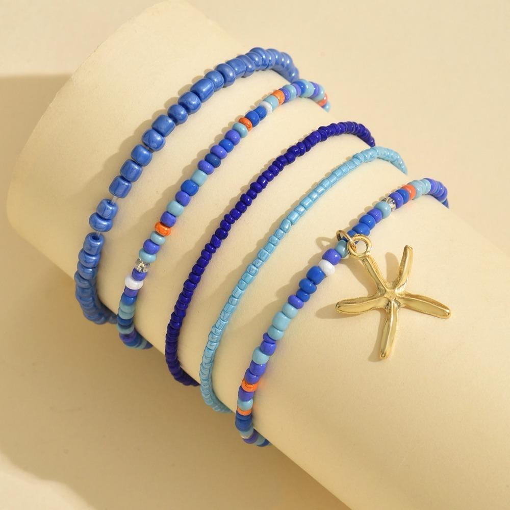 6pcs Stretch Beach Rice Beads Elastic Anklet Multilayer Anklet Set New Beach Jewelry