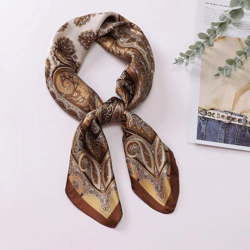 Bohemian Style Print Luxury Brand Silk Square Scarf Women Satin Shawls Neckerchief Wrap Scarves Bandana Hair Floral