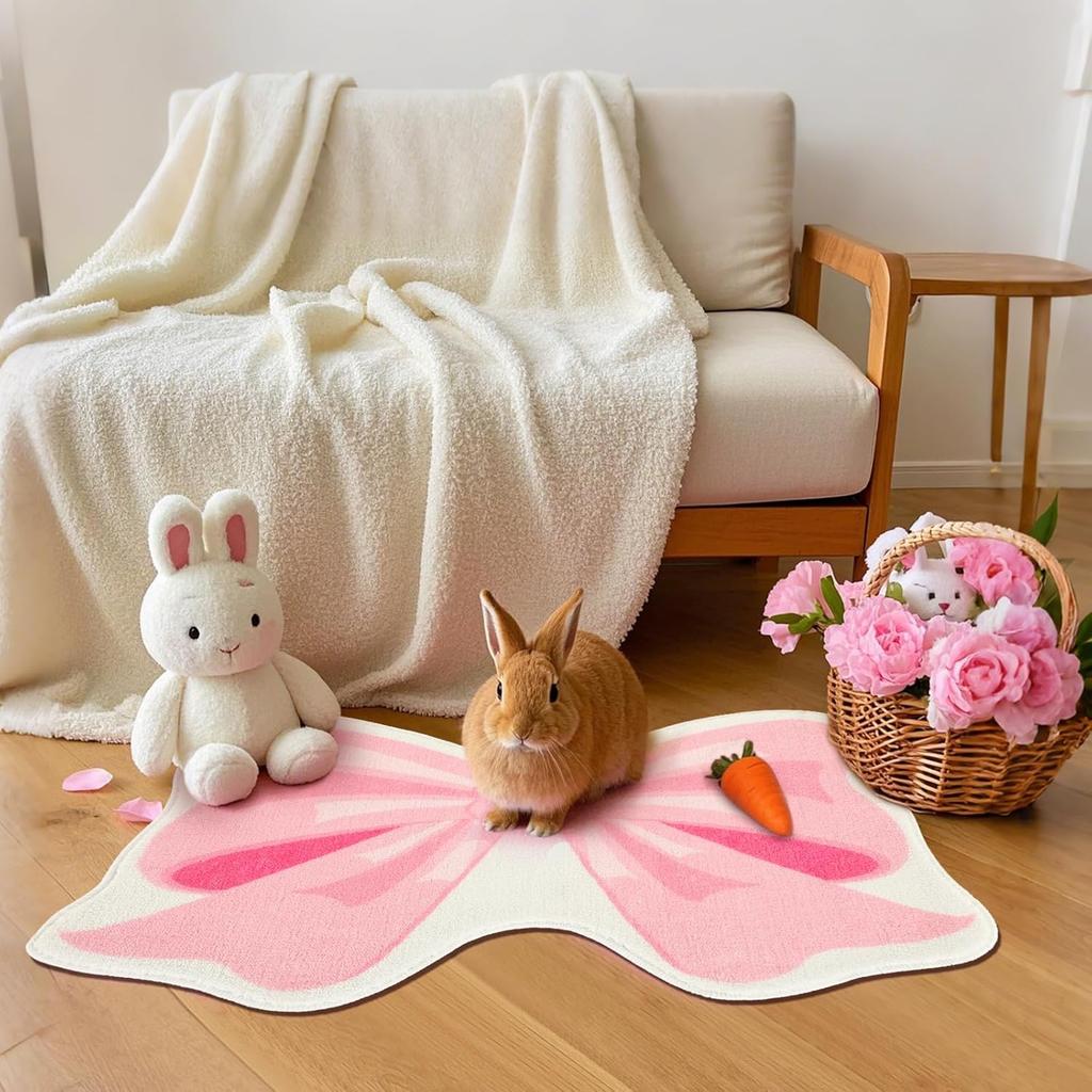 FEBSNOW Pink Bow Bathmat Rugs, Non Slip Coquette Bow Cute Aesthetic Carpet, Cute Room Decor Coquette Rug for Bathroom Bathtub Shower Bedroom and
