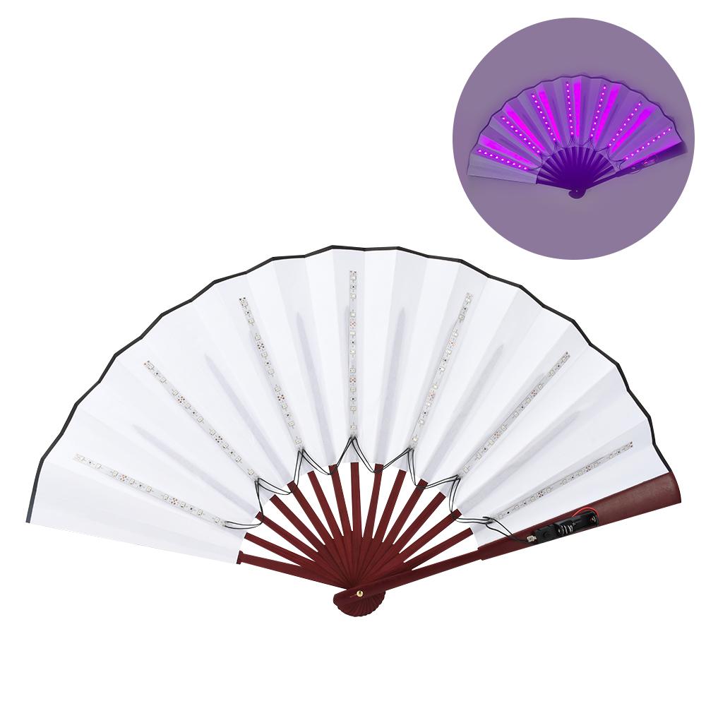 

Складной ручной веер со светодиодной подсветкой, светящийся флуоресцентный веер с изменением цвета для ночного выступления, диджей-бара, клубной комнаты, украшения для вечеринки фиолетовый светлый