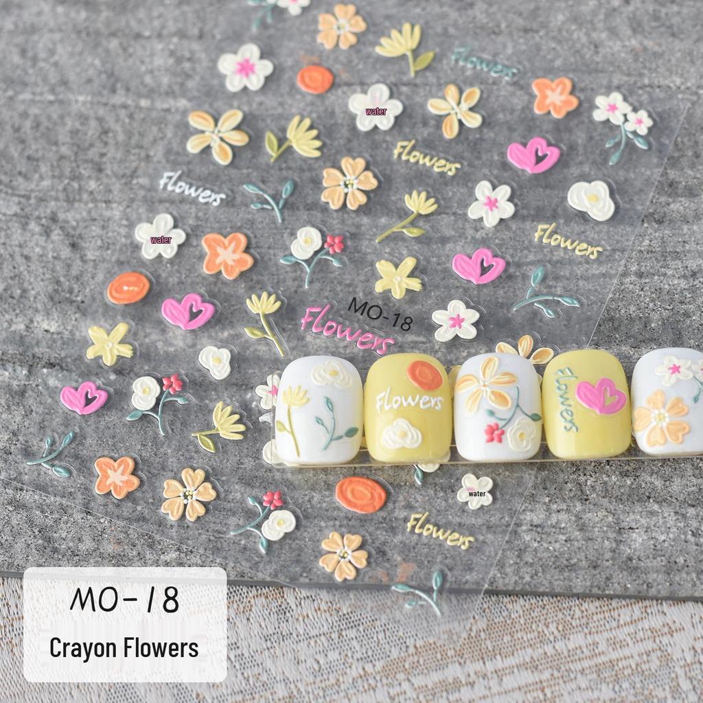 Embossed Tulip & Rainbow Nail Decals with Cute Rabbit & Flower Starburst