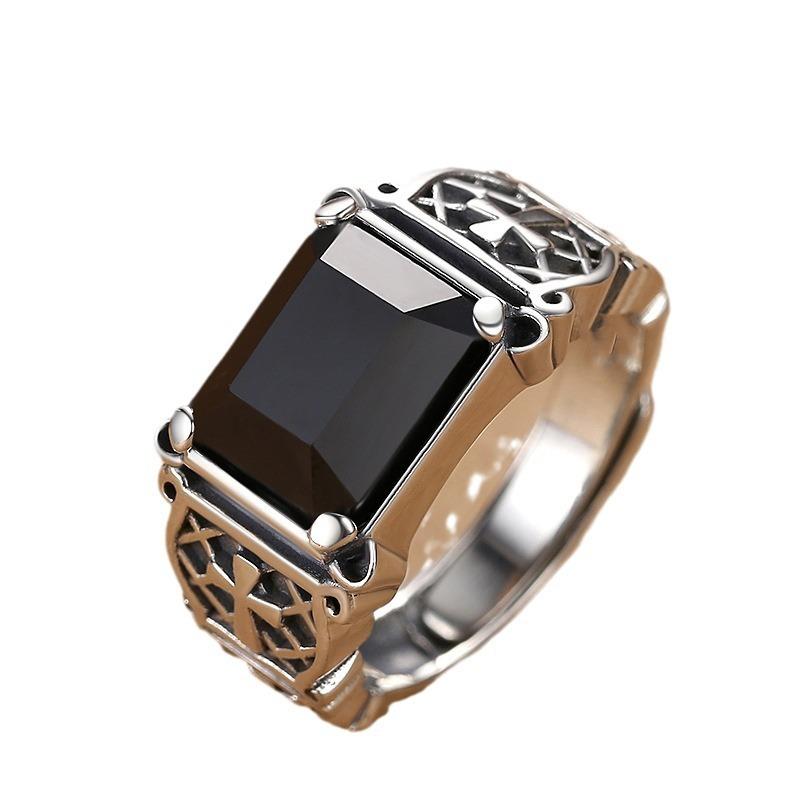 Men's Ring Personality Domineering Trend Single Index Finger Black Nao Ring Hip Hop Cross