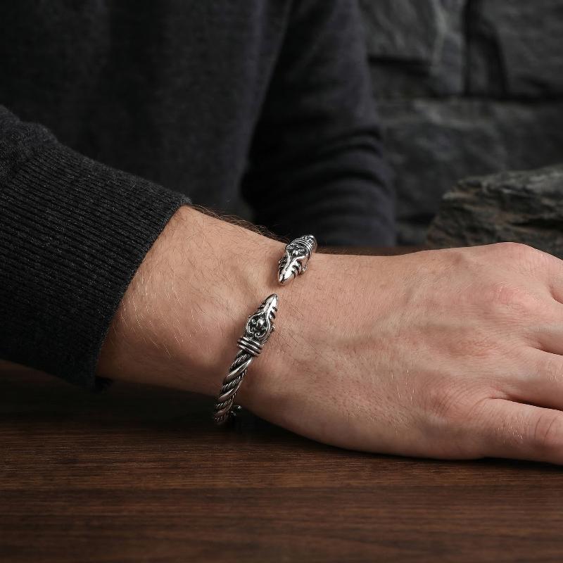 Nordic Viking Norse Raven Bracelet Men Wristband Open Cuff Bangle Gift