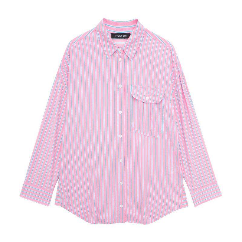 2024 Spring New Fashion Women's Clothing Easiest for Match Long Sleeves Polo Collar Stripes Shirt Tops Female 2157033 620