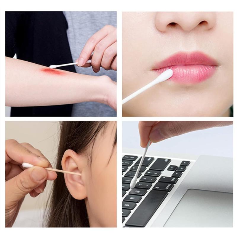 100-1000pcs Hypoallergenic Cotton Buds, Wooden Stick Swabs for Sensitive Skin, Makeup, Nail Art & Precision Cleaning