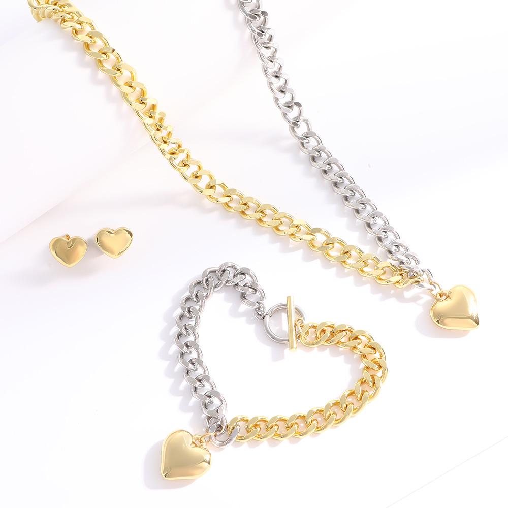 18K Gold-Plated Cuban Chain Necklace, Titanium Steel OT Buckle Bracelet, Light Luxury Fashion Earrings Set