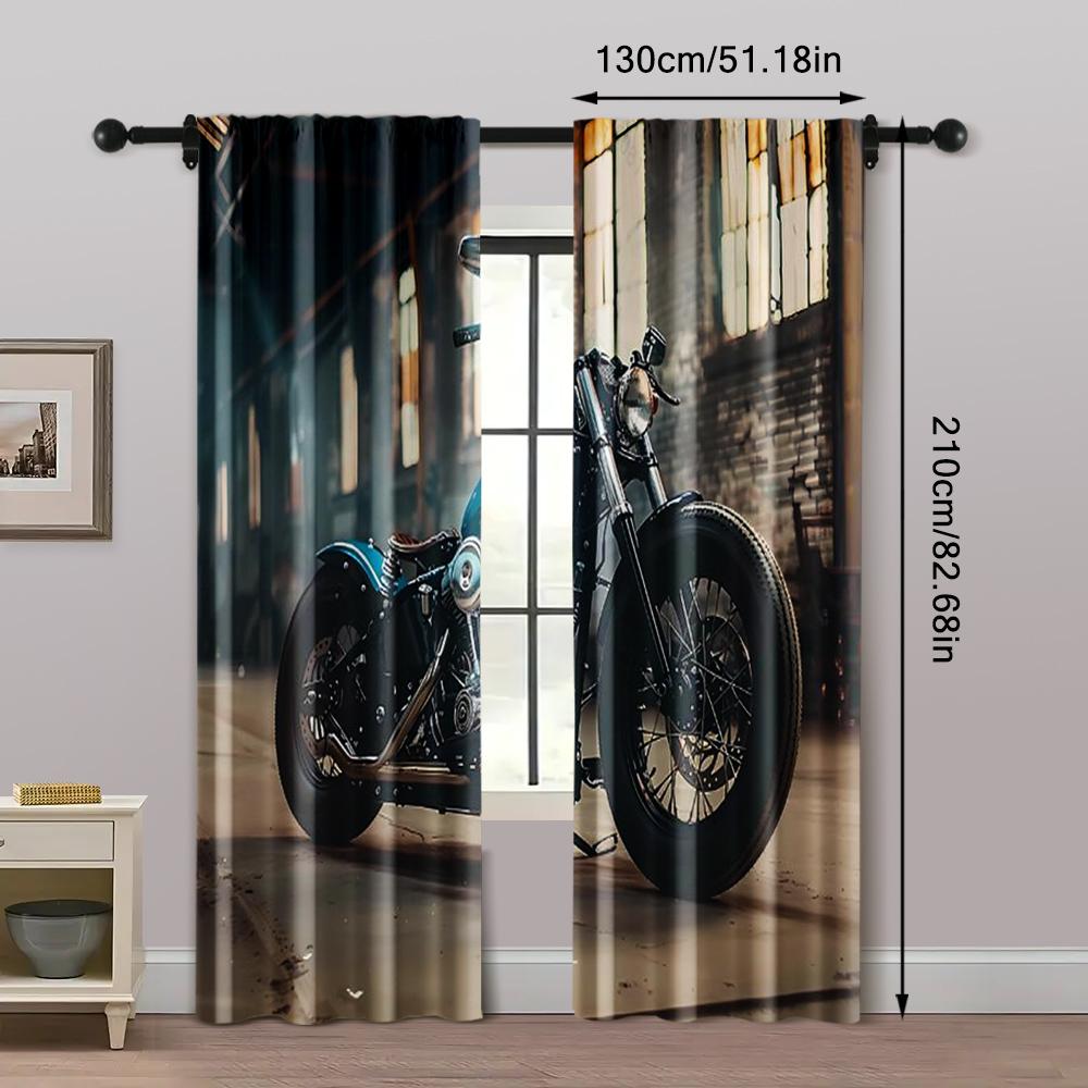 2pc,  Party Window Curtains Garage Motorcycle Vintage Retro Motorcycle Light Filter Festive Backdrops Suitable for Translucent