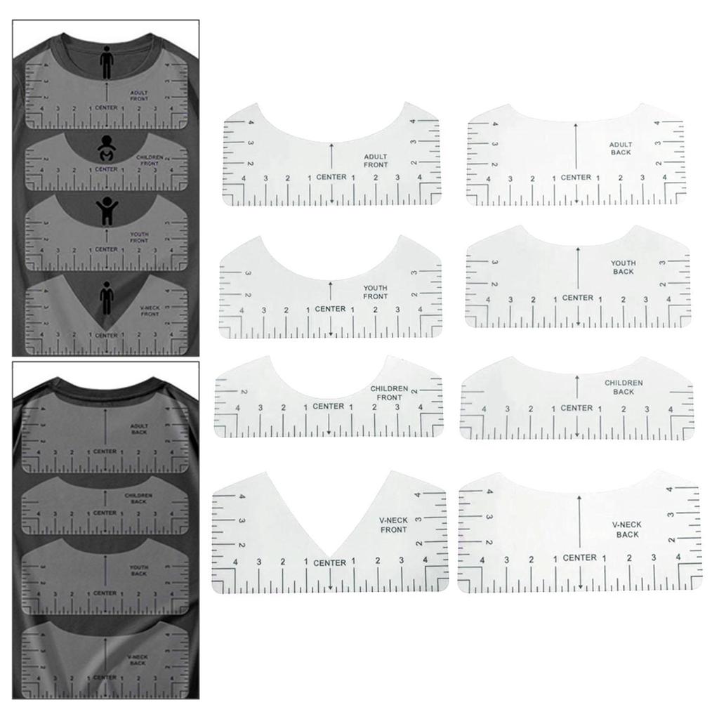 8x T Shirt Ruler Guide Portable Set Alignment Tool for All Sizes T Shirts Vinyl Placement Hot Press Craft Sewing Supplies Adults