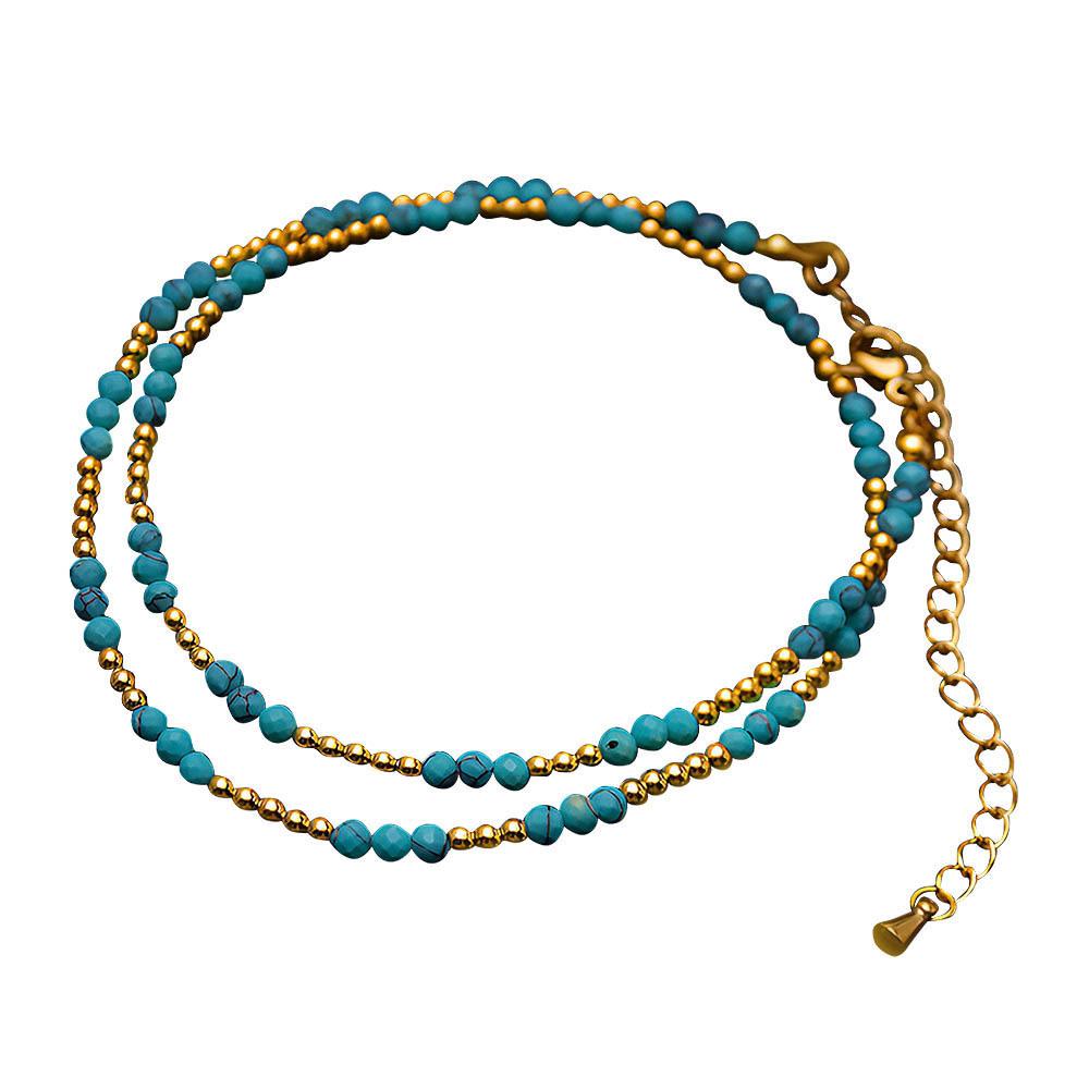 GEMCHIC Women s Natural Turquoise Beaded Necklace Gold Tone O-Chain Layered Statement Jewelry